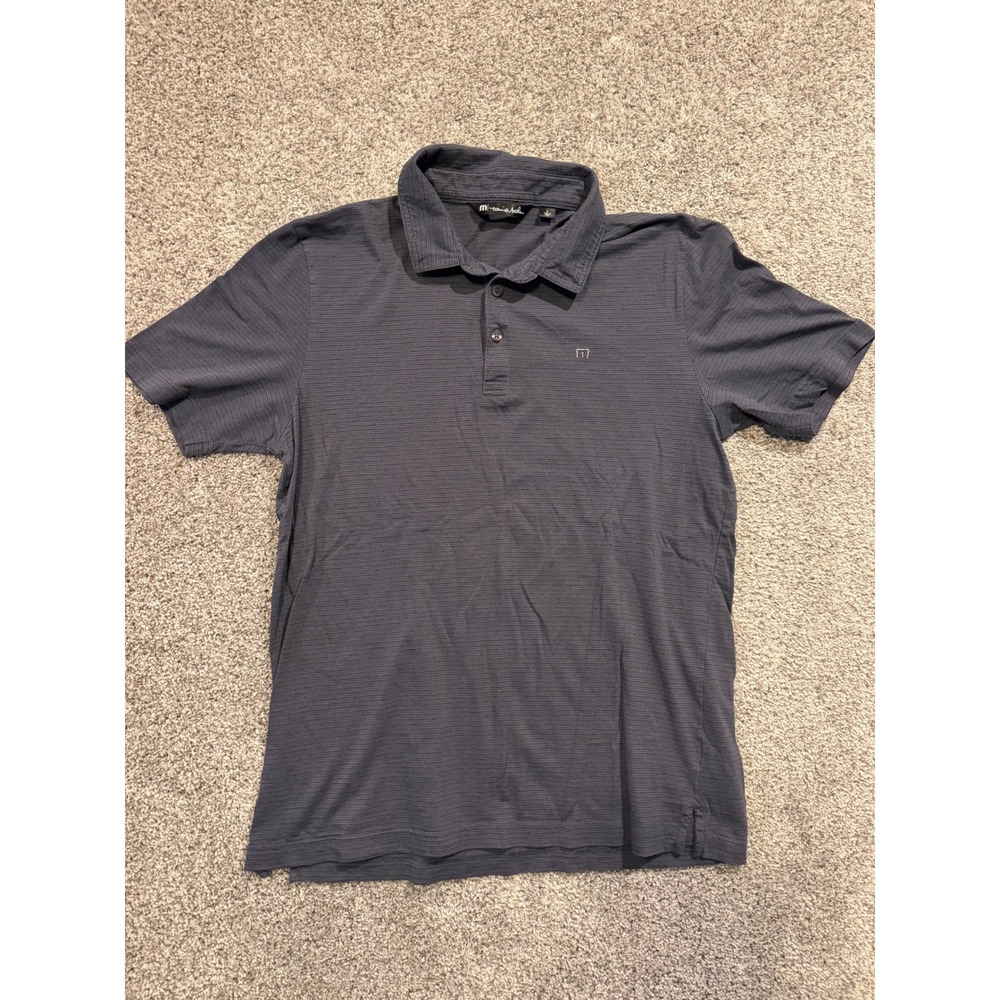 Travis Mathew Polo Shirt Mens L Grey Micro Stripe Pima Cotton Blend Short Sleeve